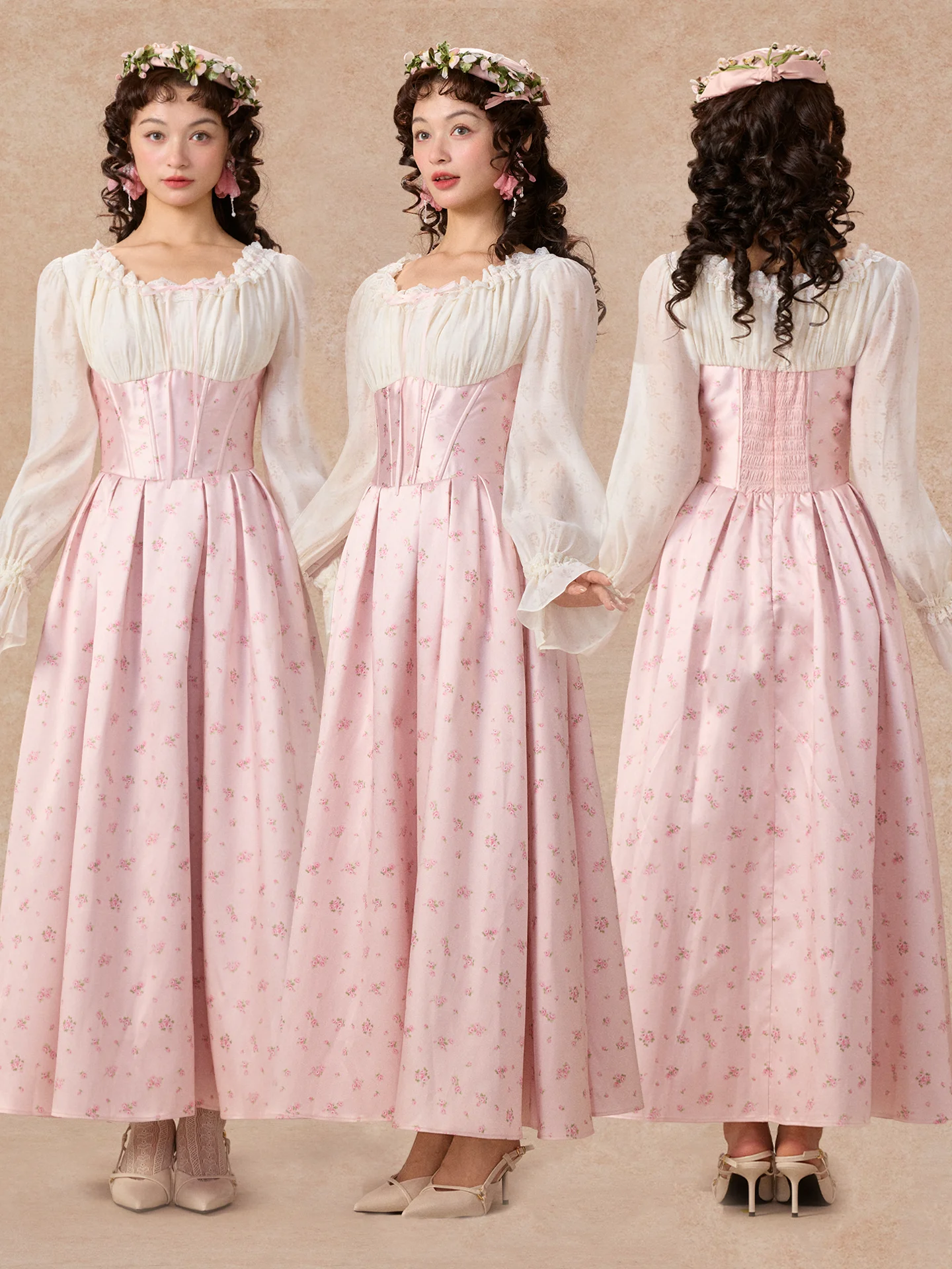 TIYIHAILEY الربيع الصيف النساء فستان كامل فانوس كم طويل ماكسي السيدات ساحة طوق خمر عالية الخصر المطبوعة وهمية 2 قطعة