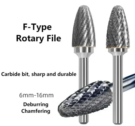 6mm F Type Head Tungsten Carbide Rotary File Tool Drill Milling Carving Bit Tools Point Burr Die Grinder Abrasive for Metal Wood