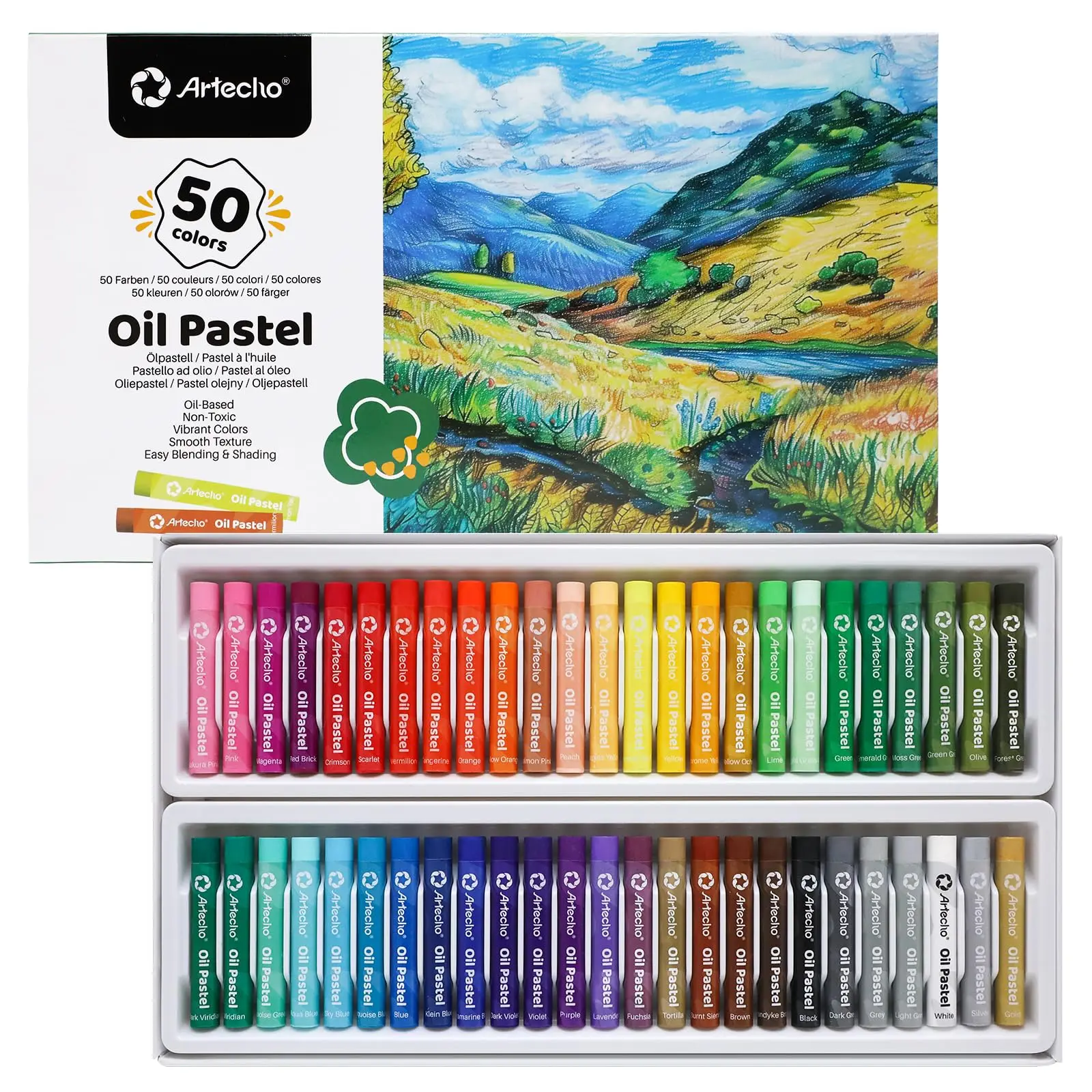 Soft Oil Pastel Set 50 Colors, 8x60mm Stick for Blending & Shading, Art Supplies for Classroom & Studio