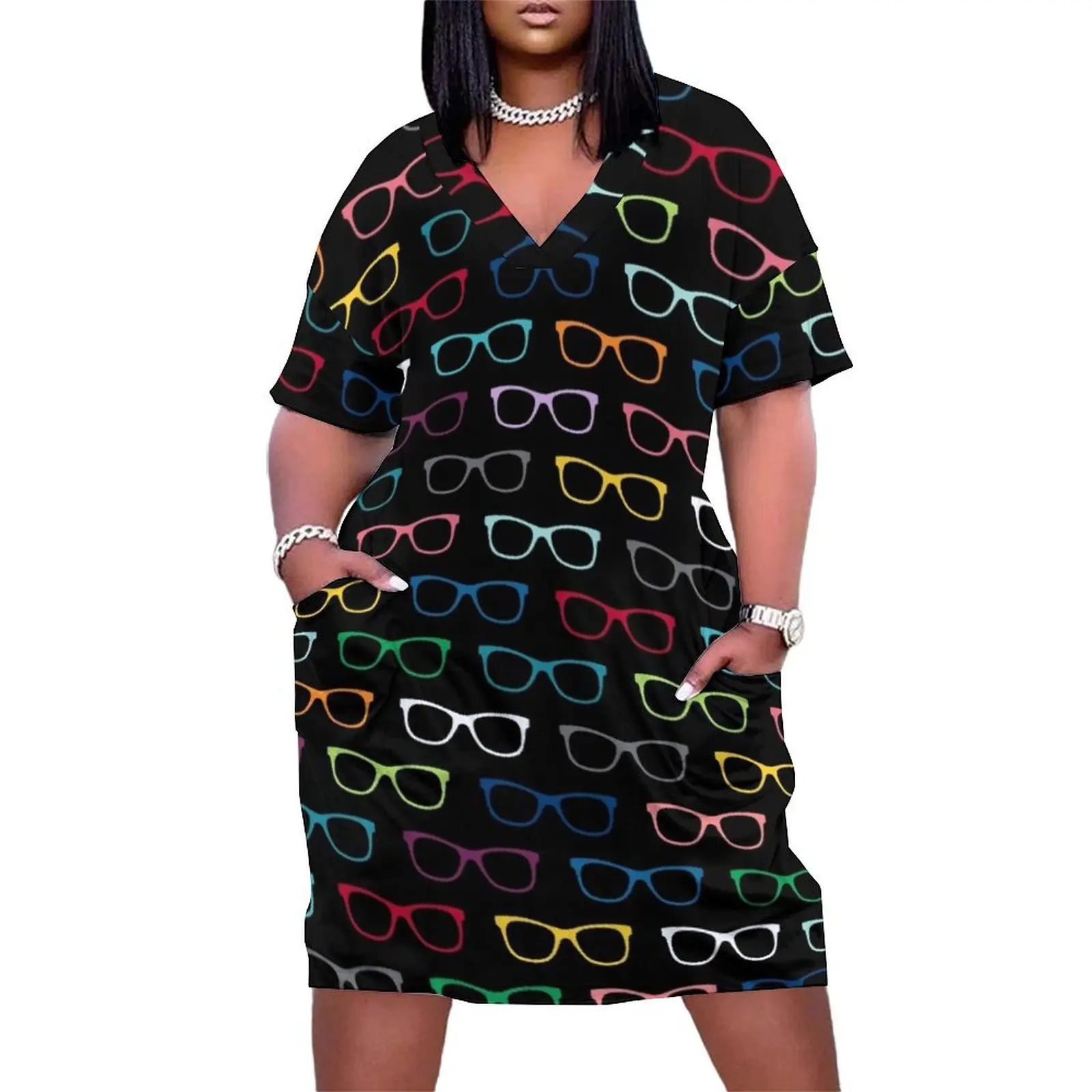 

Colorful Hipster Eyeglasses Pattern Loose Pocket Dress Woman's evening dress woman dress women's evening 2025