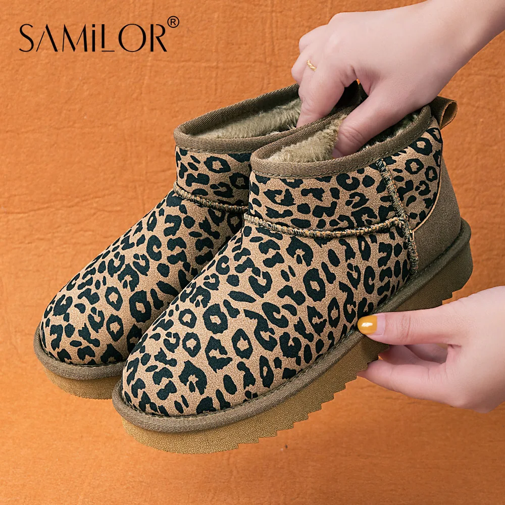 Samilor Leopard Print Snow Boots Fashionable Non Slip Snow Boots Stylish Winter Boots Warm Leopard Snow Boots