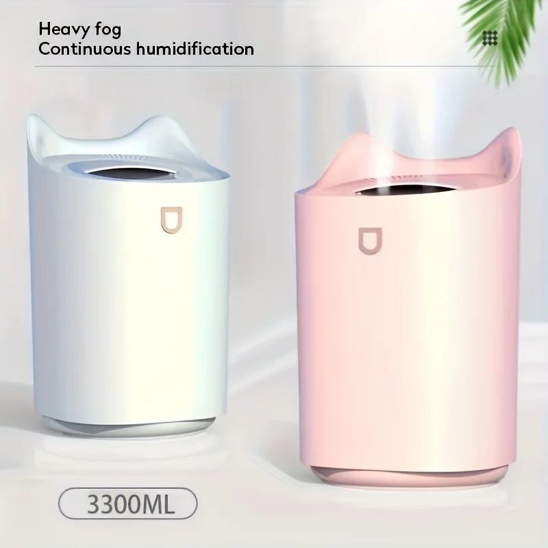 Humidificador de luz LED con doble boquilla de gran capacidad de 3,3l, difusor ultrasónico de aceites esenciales de 3300ml, humidificadores de aire para habitación H2o