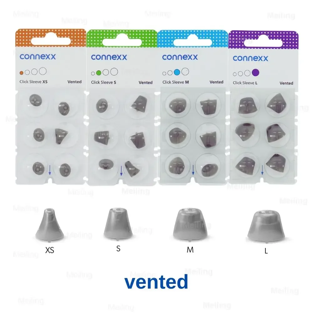 Connexx click sleeve vented eartips Signia Rexton Vibe Hearing aid vented dome for open fit and CIC ITC ITE Hearing Aids