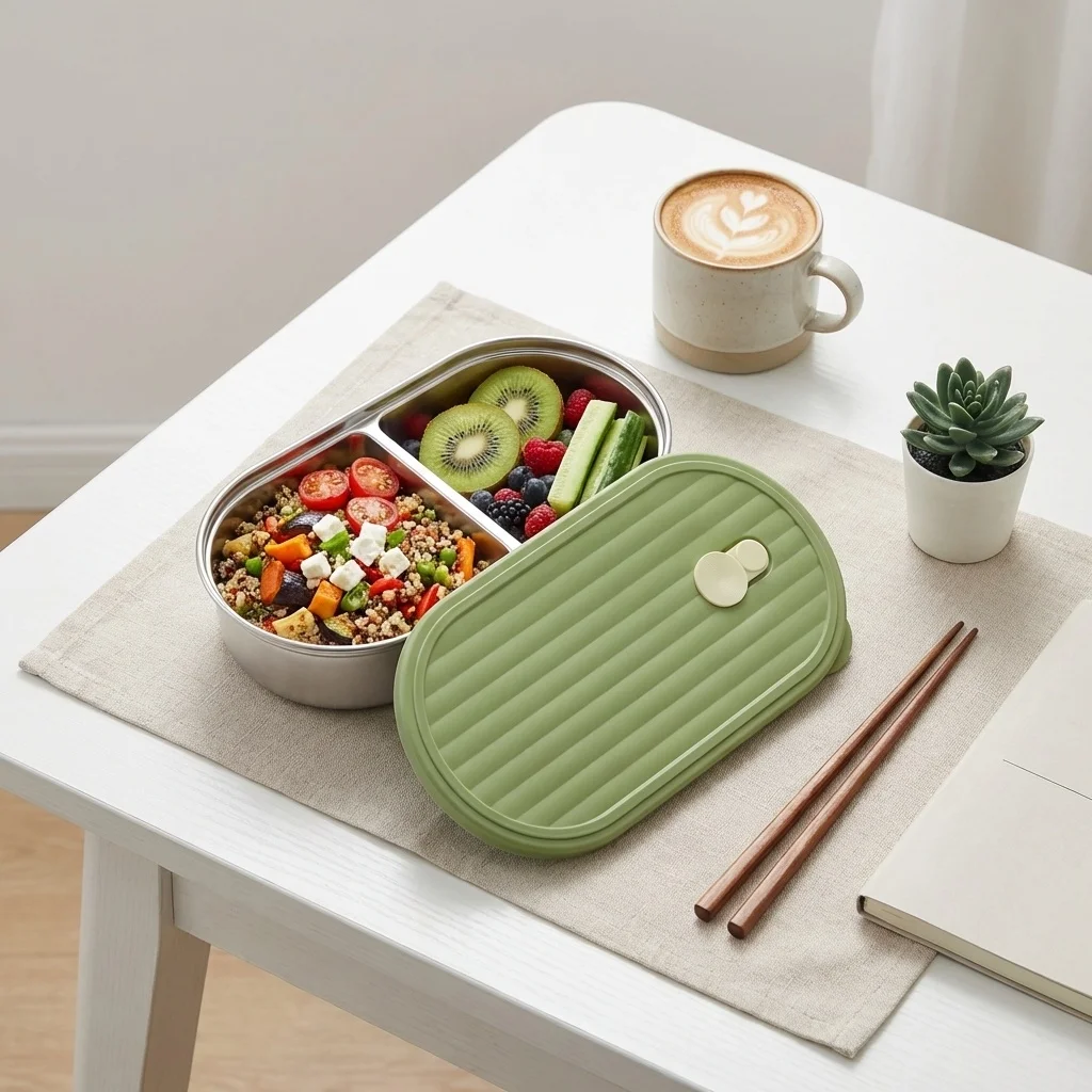 800ML Reusable Divided Food Container Microwave Heatable Portable Sealed 304 Stainless Steel Bento Lunch Box For Students School