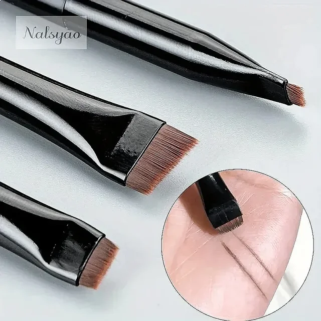 Conjunto de 3 pincéis de maquiagem, pincel para delineador, pincel fino para sobrancelhas com ponta oblíqua, pincel ultrafino para sombra.
