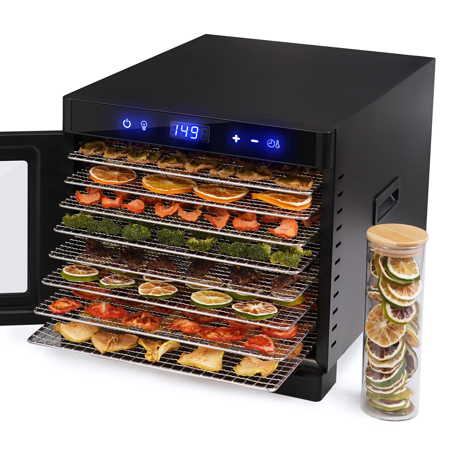 Digital Adjustable Timer Stainless Steel Dehydrator Machine Keep WarmFruit And To Dry Vegetable Meat Food Dehydrator