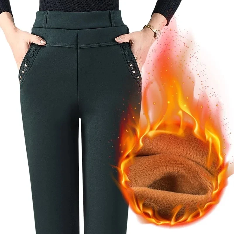 Pantalones holgados de pierna recta para mujer, Pantalón liso de encaje con bolsillos y botones, cintura alta, otoño e invierno, 2024