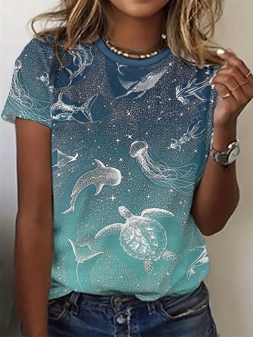 Marine Turtles 3d Print Women's T-Shirt Oversized Fashion Y2k Women Tshirt New Summer Casual Short Sleeved Casual Top O Neck T S