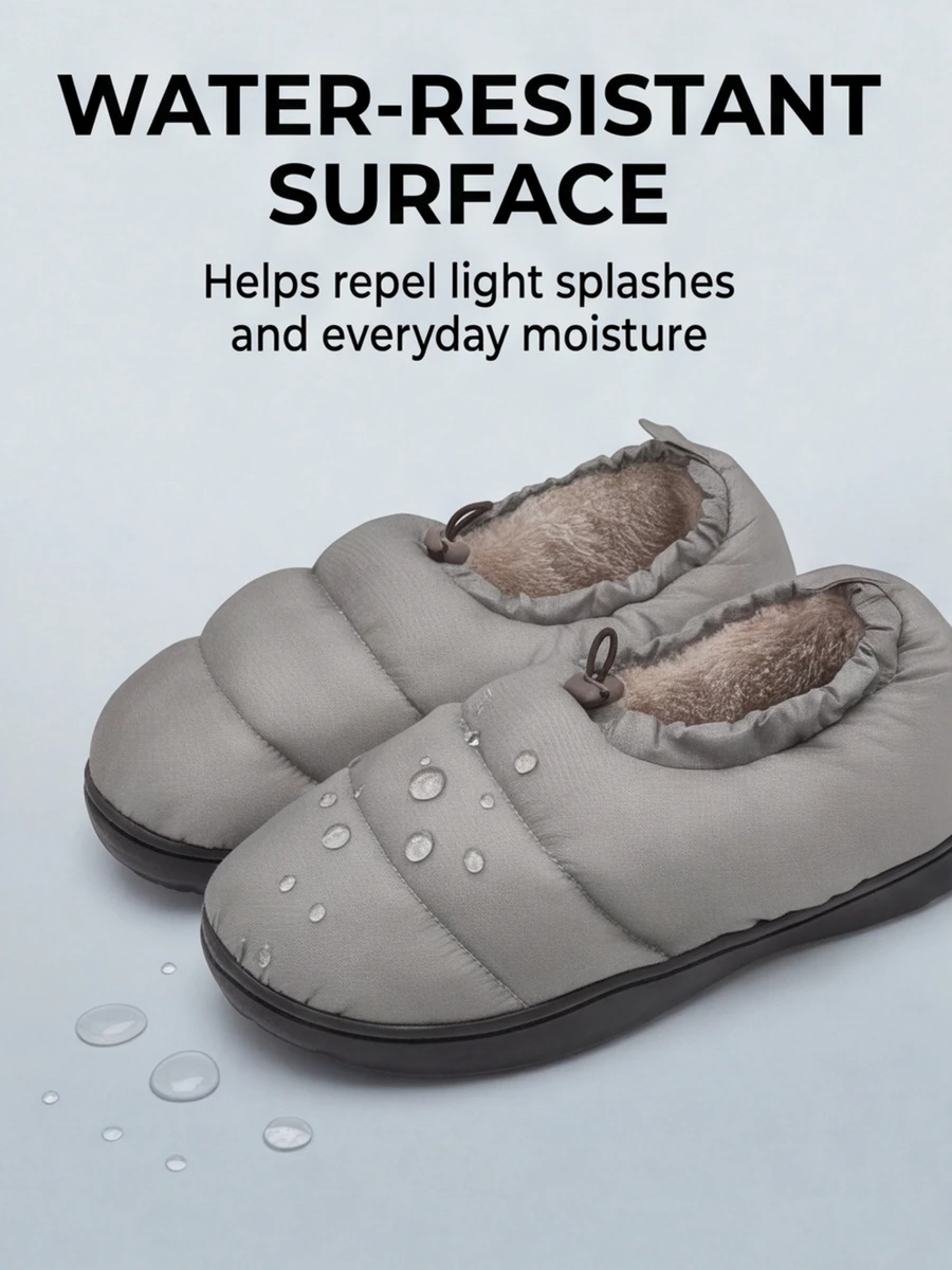Damen Herren Winter Geschlossene Hausschuhe Wasserabweisendes Obermaterial Kunstfell-Futter Warme Hausschuhe für Drinnen und Draußen Baumwollschuhe zum Hineinschlüpfen – Detail 6