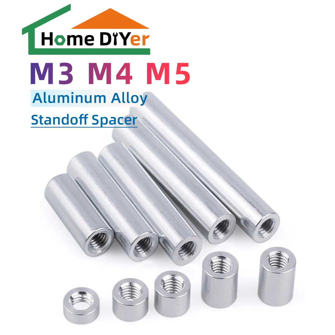 1Pcs M3 M4 M5  Threaded Round Aluminum Standoffs Spacer Column Extend Stud Long Nut length 10mm to 300mm for RC FPV