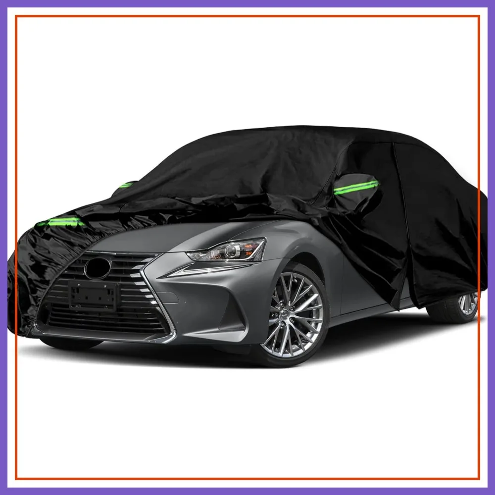 

6 Layer All Weather Custom Fit Car Cover with Zipper Door, Windproof Bands for Snow Rain Dust Hail Protection, 186x73x57in
