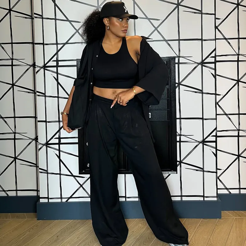 

Fashion Casual Women's Wide Leg Pants Two-piece Shirt Set Women's Summer