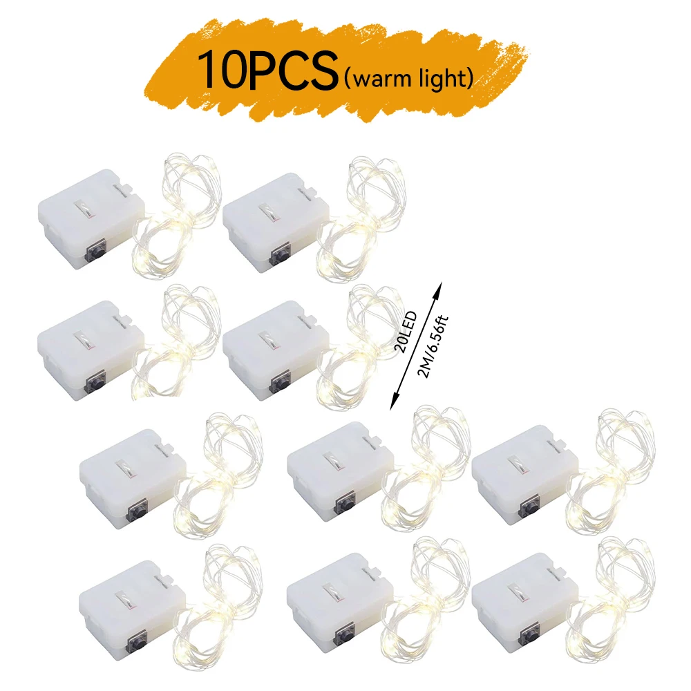 10pcs LED String Light Battery Operated Copper Wire Fairy Lights Festive Decoration With Flashing Modes Home Decor ﻿