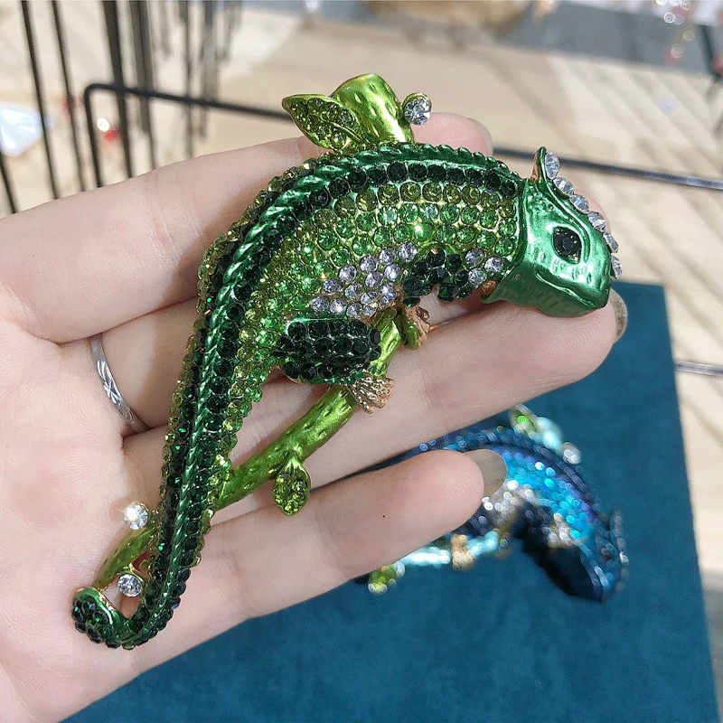 Large Size Rhinestone Chameleon Brooch Pin Creative Lizard Brooches Men's Coat Jacket Corsage Women's Vintage Elegant Badges