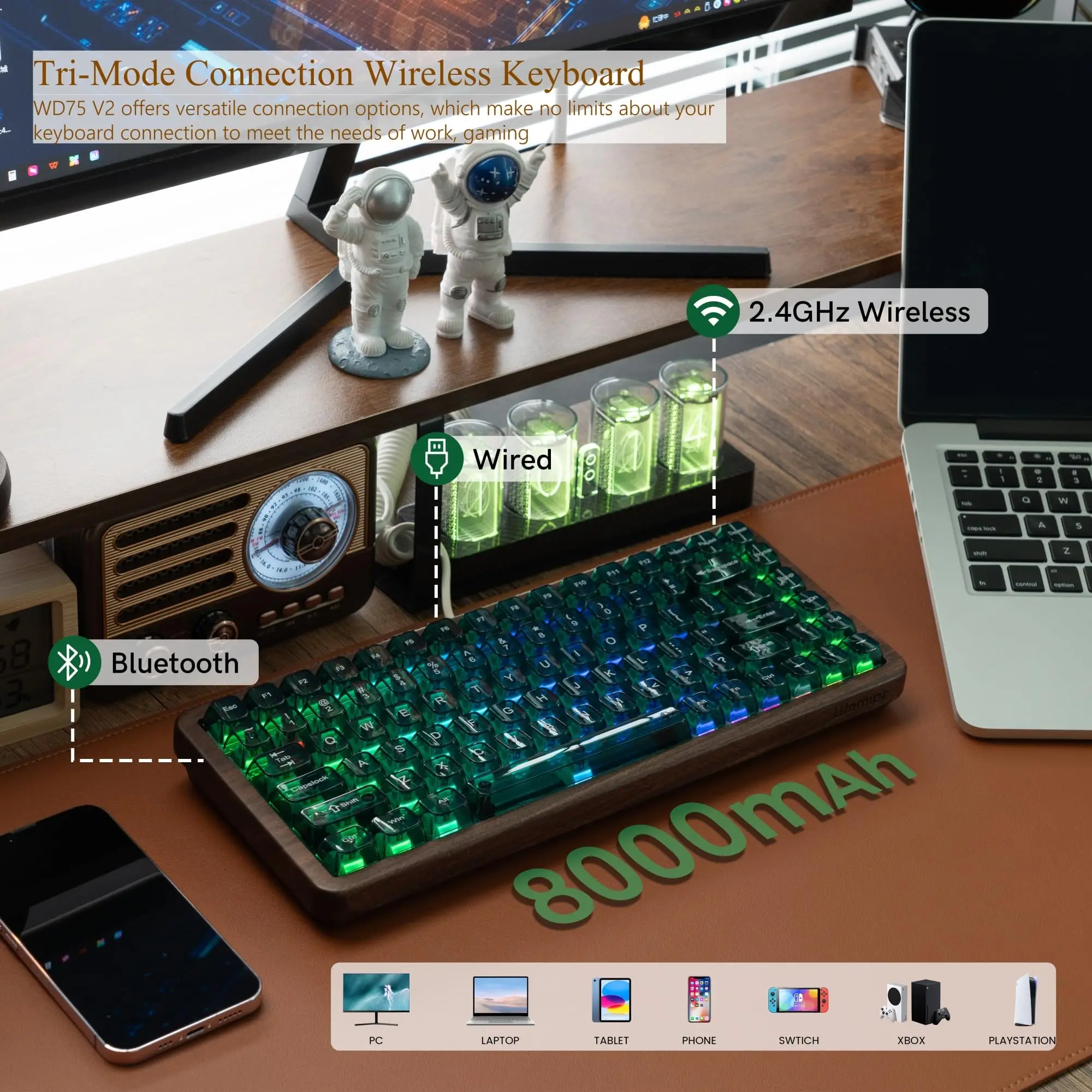 Womier WD75 V2 75% Keyboard with QMK/VIA Wood Gaming Keyboard Tri