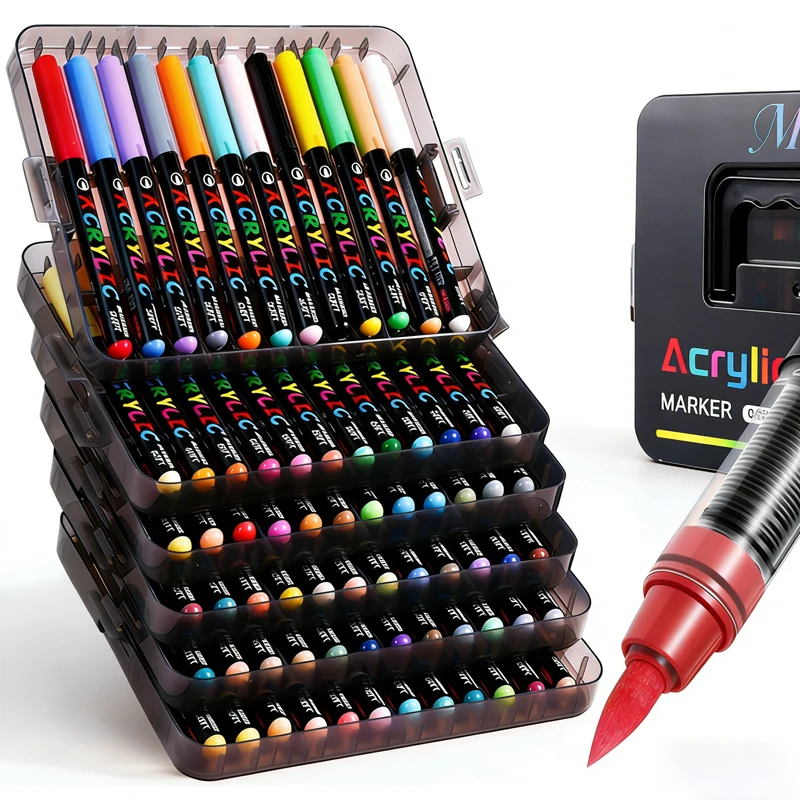 High Grade Acrylic Marker Set with Direct Liquid Soft Brush Tip, Rich Color for Art Creation & DIY Projects