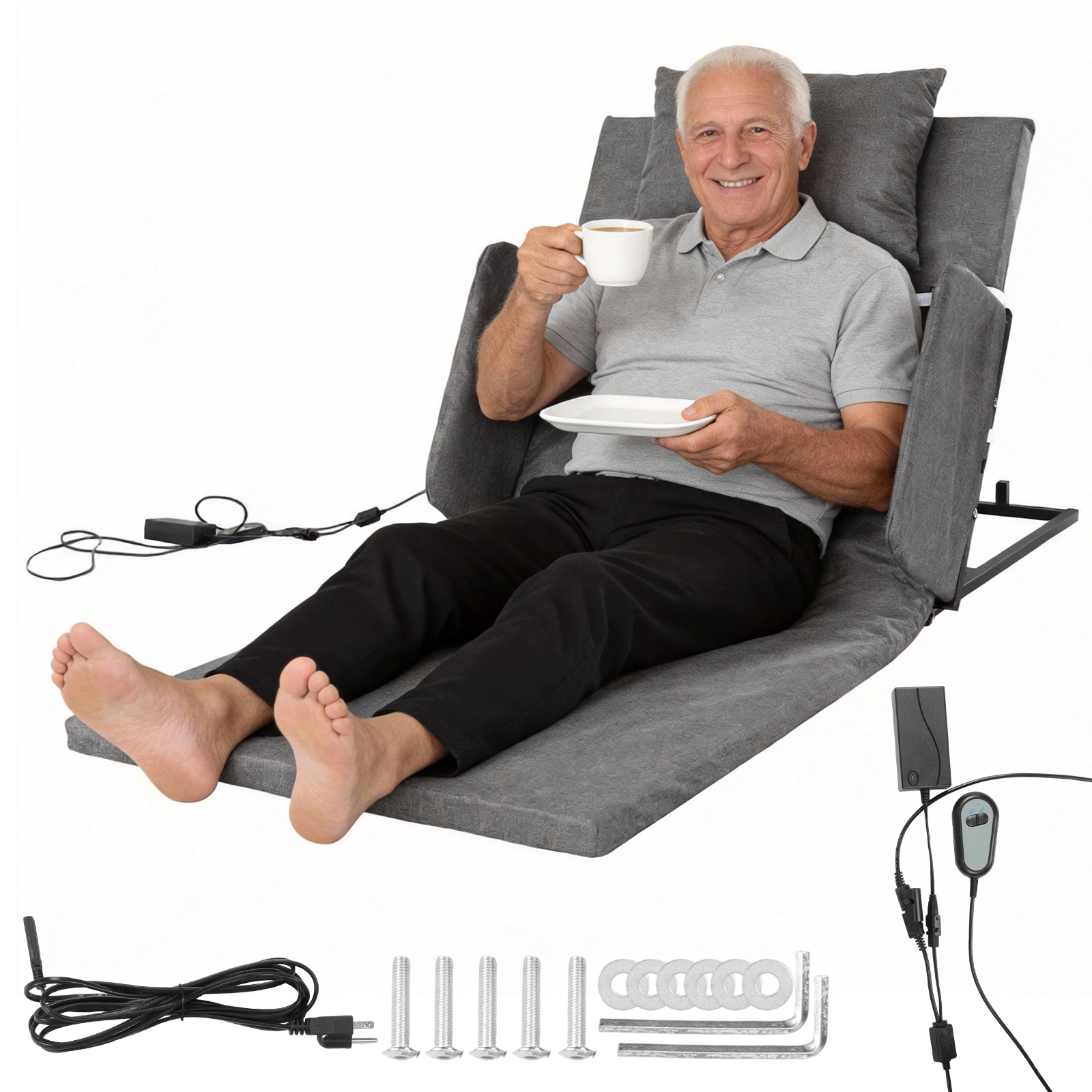 Silent Lift Bed Assistant with Guardrails 2-80° Sit-Up Back Rest Chair Load Max 330 Lbs for Adults Pregnant Women Elderly