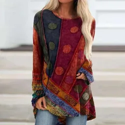 New Ethnic Style Boho T-Shirts Geometric 3D Print Women Long Sleeve T Shirt Oversized Streetwear Tunic Tees Tops Female Clothing
