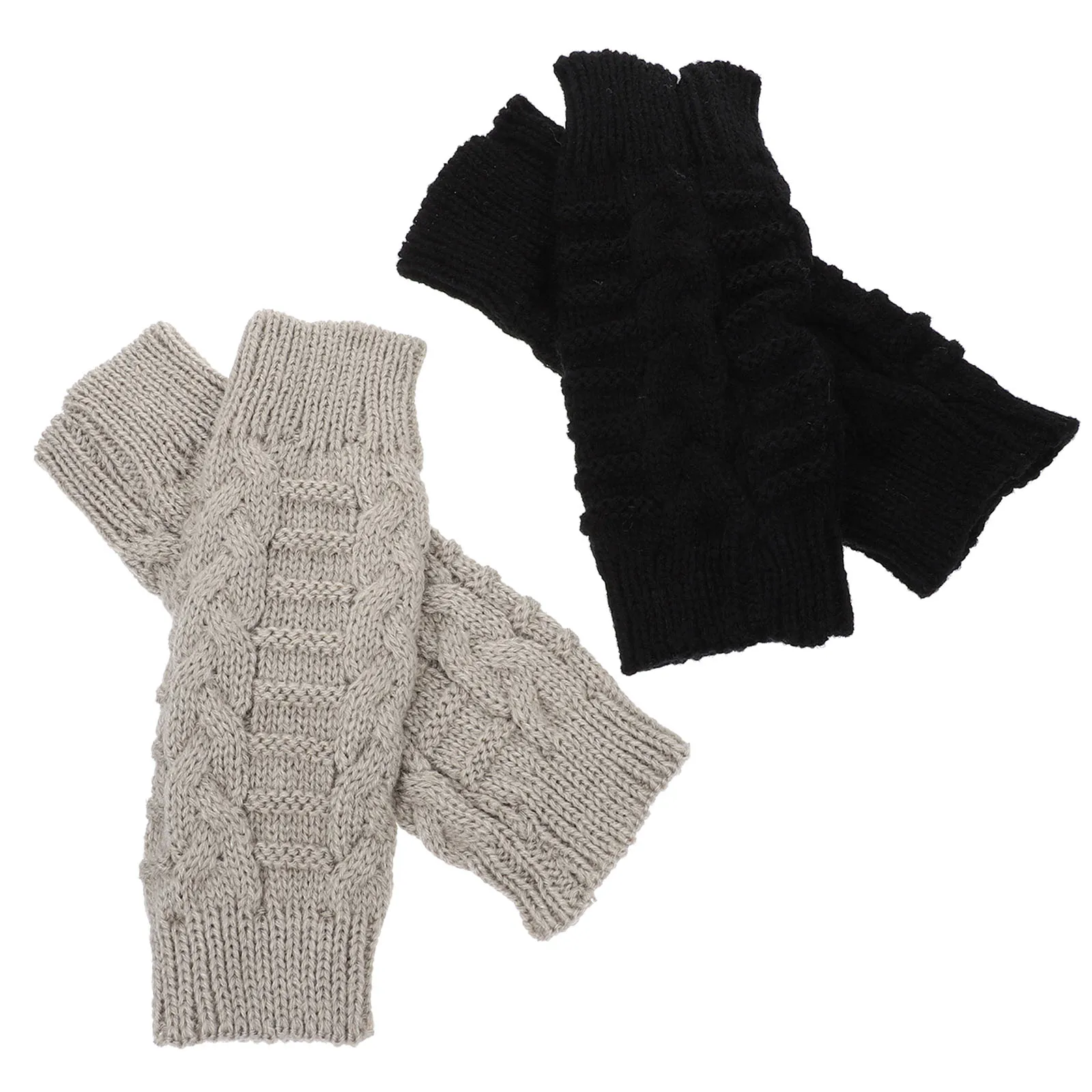 

2 Pairs Warm Women Gloves Stylish Knitting Mittens Lightweight Thermal Half Finger Easy Wear Autumn Winter Arm Protection Bamboo