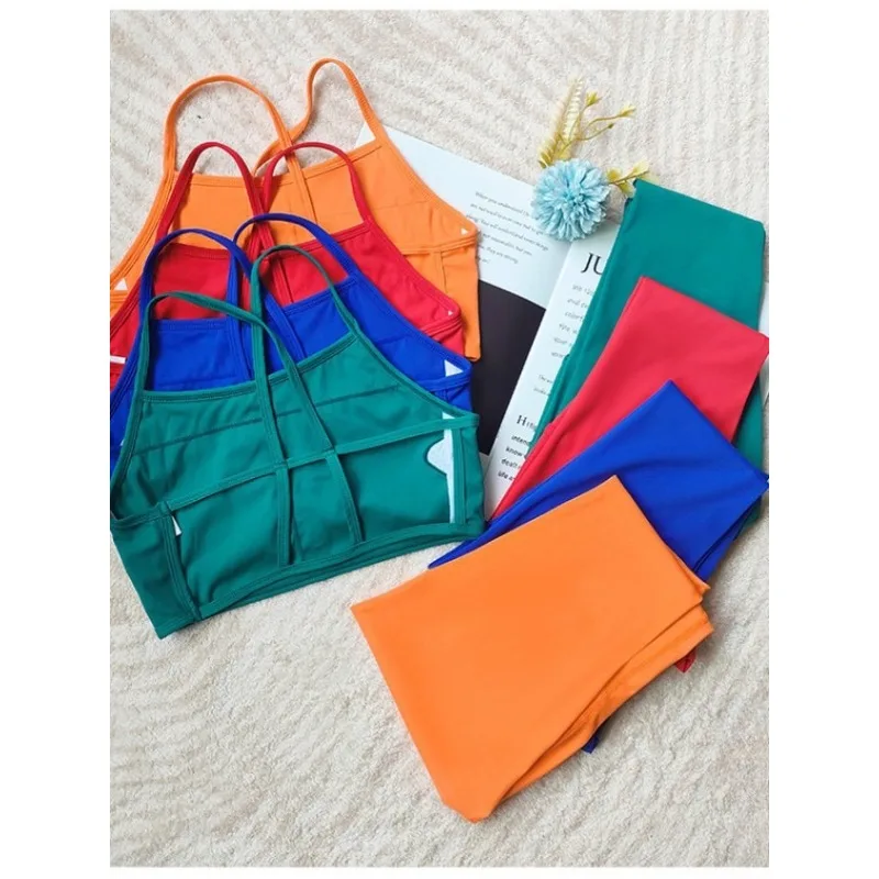 

Krisnanas 4colors Women's Tracksuit 2025 Solid Color Backless Padded Tanks Tops Skinny Leggings New in Matching Sets Sportwear