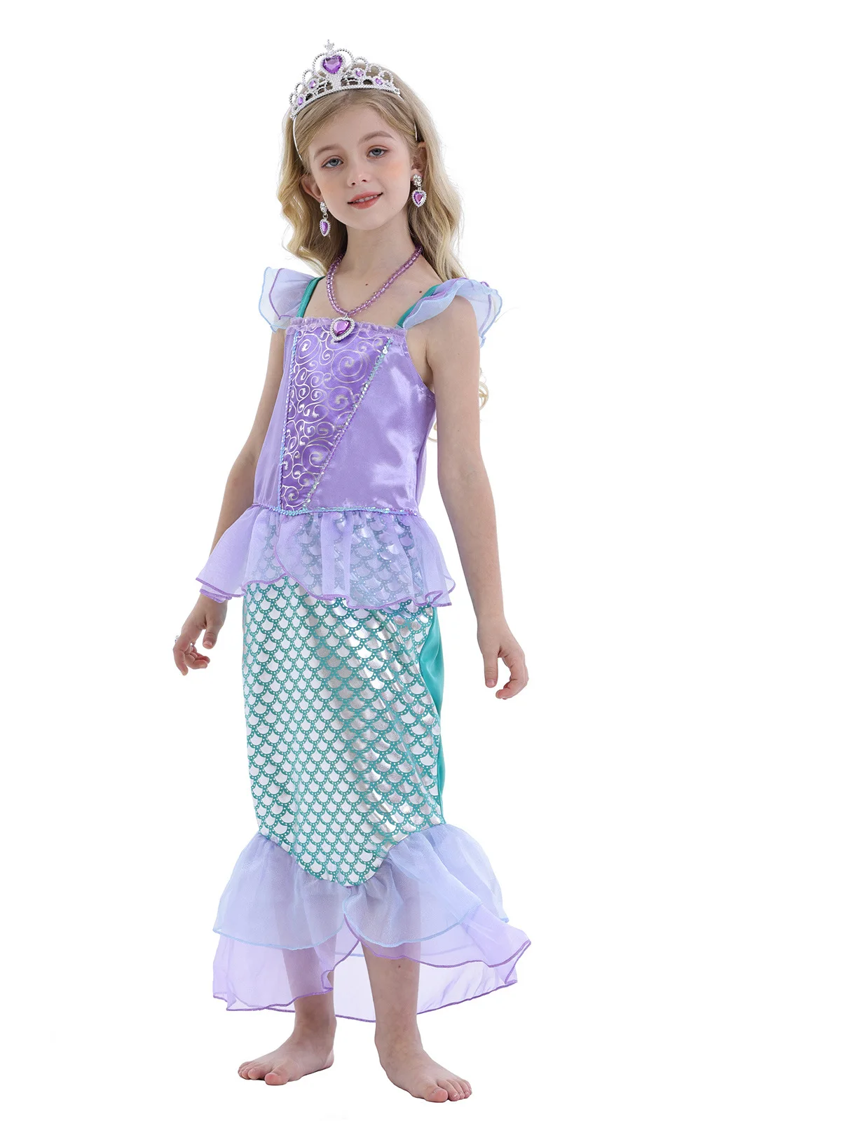 Disney Ariel Princess Costumes Cosplay Dress for Kids Girls Mermaid Dress Girls Summer Casual Halloween Birthday Party Dress Up