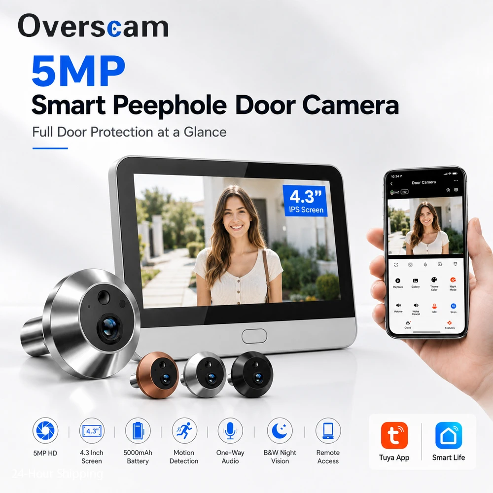 5MP Tuya Smart Life WiFi Peephole Door Camera 4.3 Inch LCD Digital Door Viewer Motion Detection Night Vision Remote Access