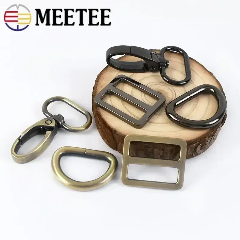 2Sets 16-38mm Metal Buckles Carabiner Hook D Ring Bag Strap Webbing Adjust Slider Dog Collar Clasp DIY Hardware Bags Accessories