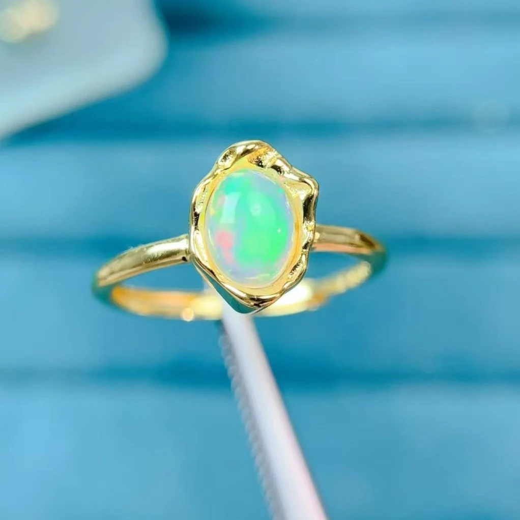 

Sterling Silver Opal Ring 7mm*5mm 0.5ct Natural Opal Silver Ring with Certificate 18K Gold Plated Gemstone Jewelry