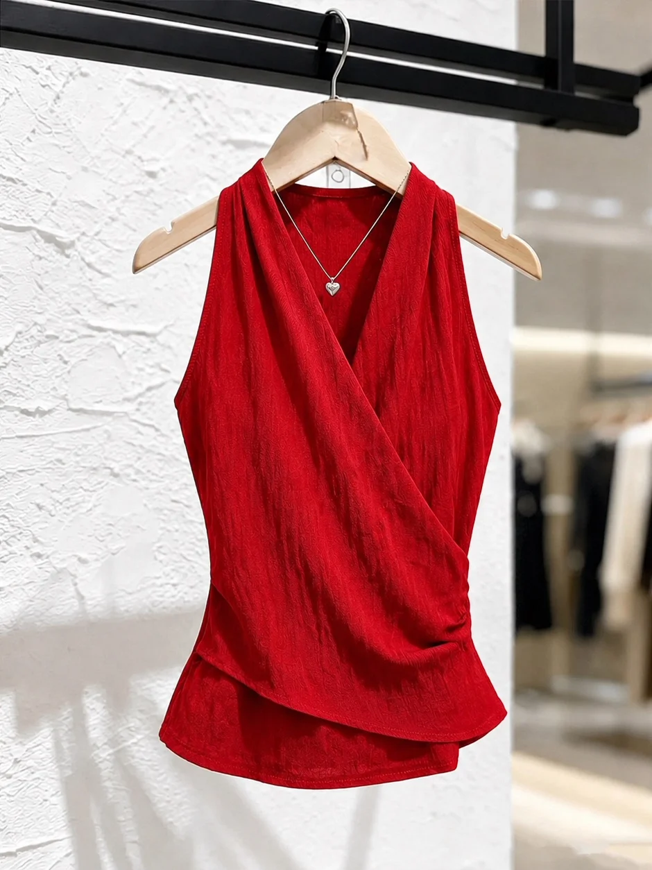

Fashionable Sleeveless Vest 2026 Summer Design Slimming Waist V-Neck Light Maturity Style Korean Version Business Commute Sil...