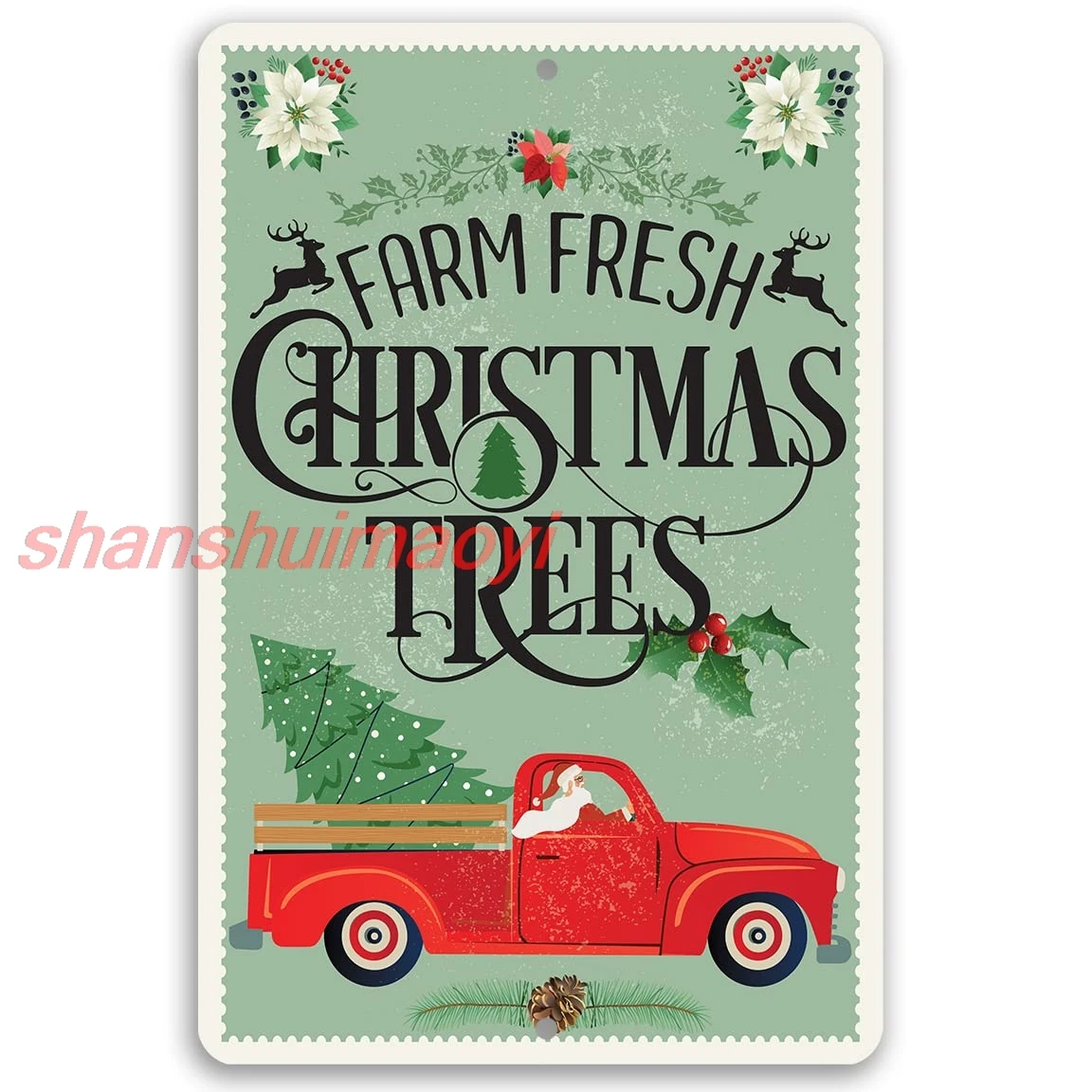 Farm Fresh Christmas Trees - Retro Vintage Christmas Home Decorations, Farmhouse Wall Decor Living Room, Santa Claus Holida ALL