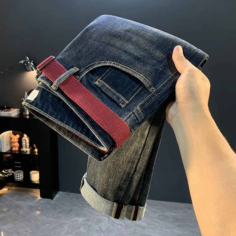 

2025 Autumn High end Trendy Brand Embroidered Conical Jeans Men's Trendy Versatile Slim fit Small Foot Casual Pants