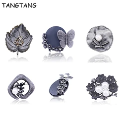 TANGTANG Vintage Brooch For Men And Women Simulated Pearl Brooch Retro Flower Butterfly Antique Black Brooch Pin Tin Alloy Metal