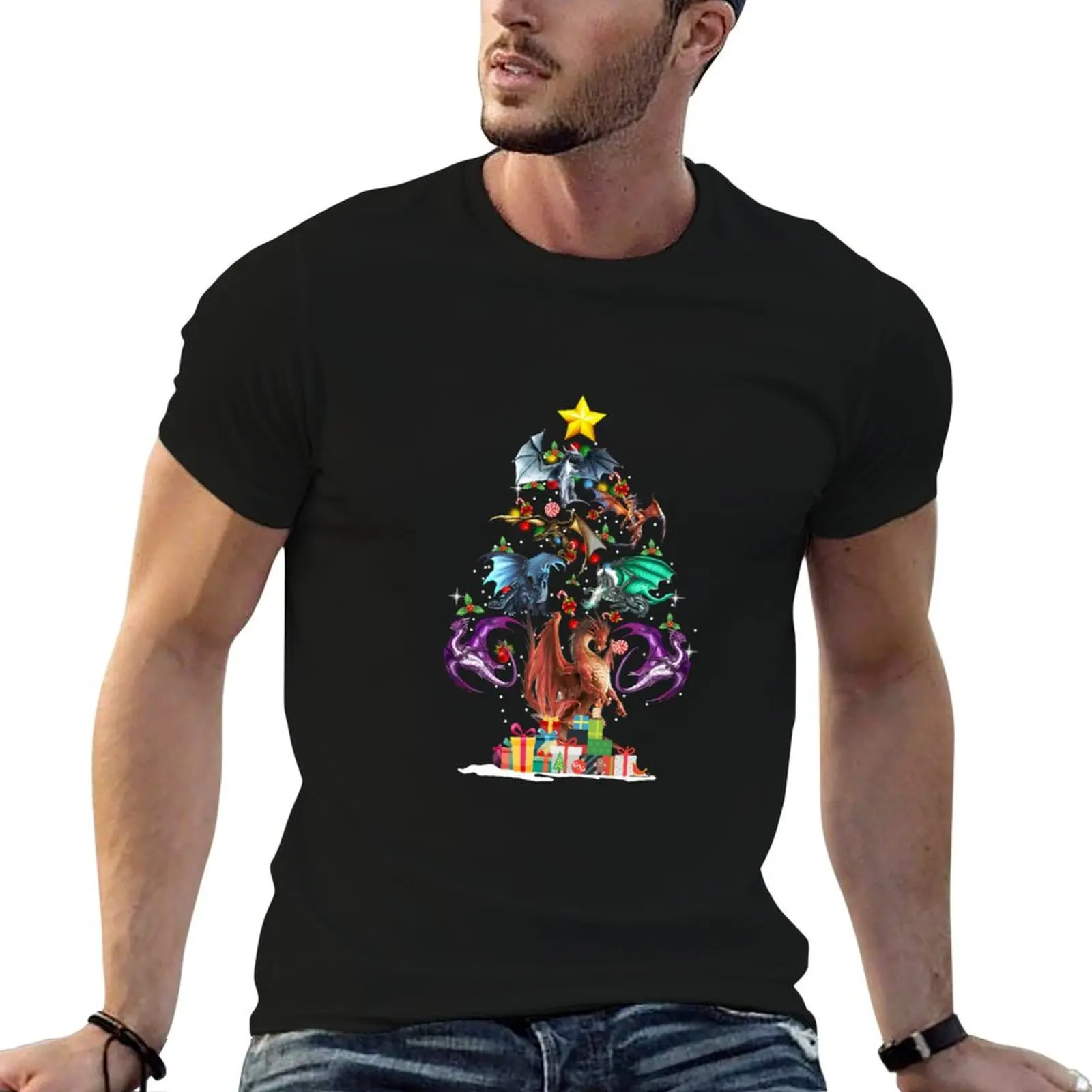 Western Dragon Christmas Tree With Best Gift From Team Santa Sweatshirt T-Shirt Plus Size Short Sleeve T-Shirt