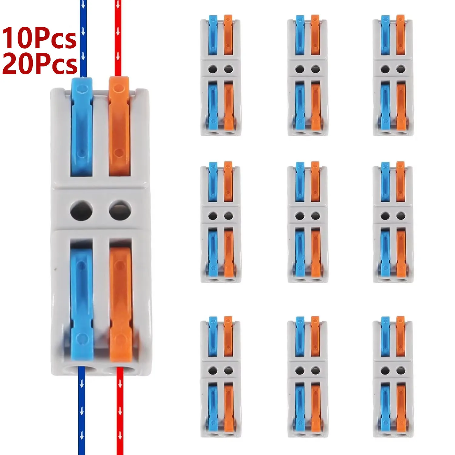 10Pcs Lever Wire Connectors, 2 in 2 Out Quick Wire Connectors, Electrical Lever Wire Connectors Push-In Conductor Terminal