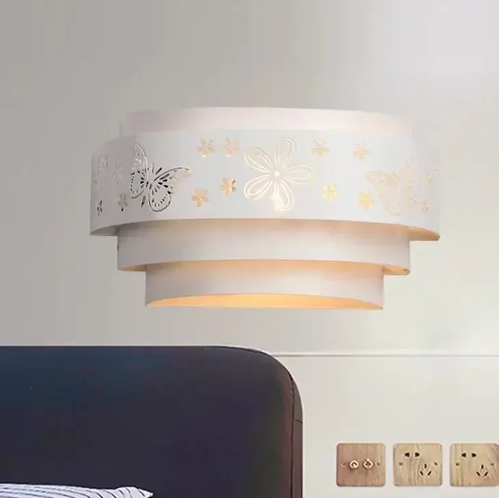 

Morden wall lamps Minimalist butterfly flower carved LED e27 Wall light,white stereoscopic Iron cover mirror front /bedroom kits