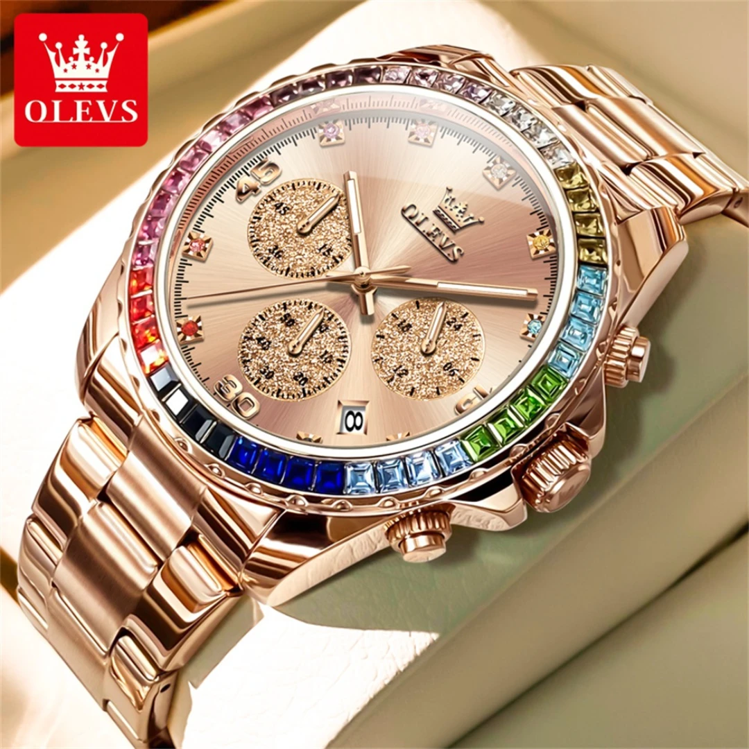 OLEVS 2939 Quartz Fashion Watch Gift Alloy Watchband Round-dial Wristwatch Calendar Small second