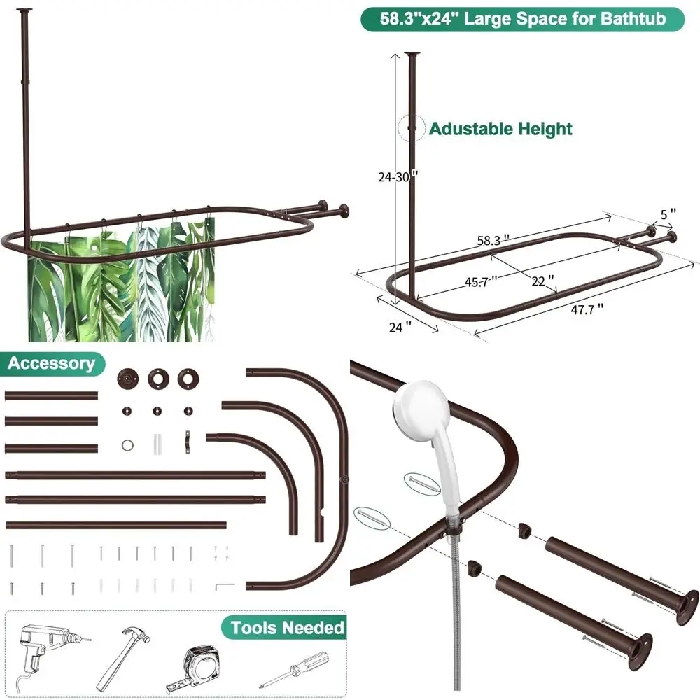 

Heavy-Duty Square Shower Curtain Rod, 58.3x24, No Rust, Suitable for Oval or Clawfoot Tubs, Bronze Finish