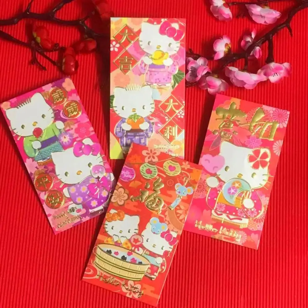 Cartoon Hello Kitty 6Pcs 2025 New Year Red Envelopes Anime Kuromi My Melody Lucky Kawaii Money Bag Red Packets Kids Student Gift