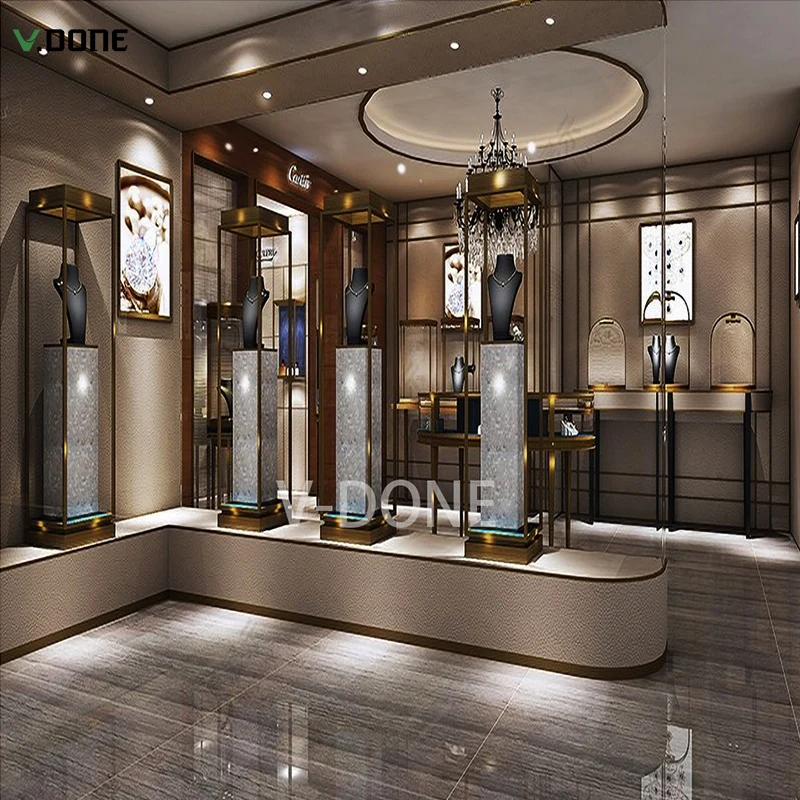 customized.Whole Store Customization high-end luxury retail round jewelry display cabinet glass display showcase watch display c