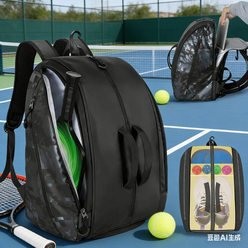

20-35L Tennis Racket Backpack Pickleball Bag Multifunctional Waterproof Badminton Racket Storage Backpack with Shoe Compartment