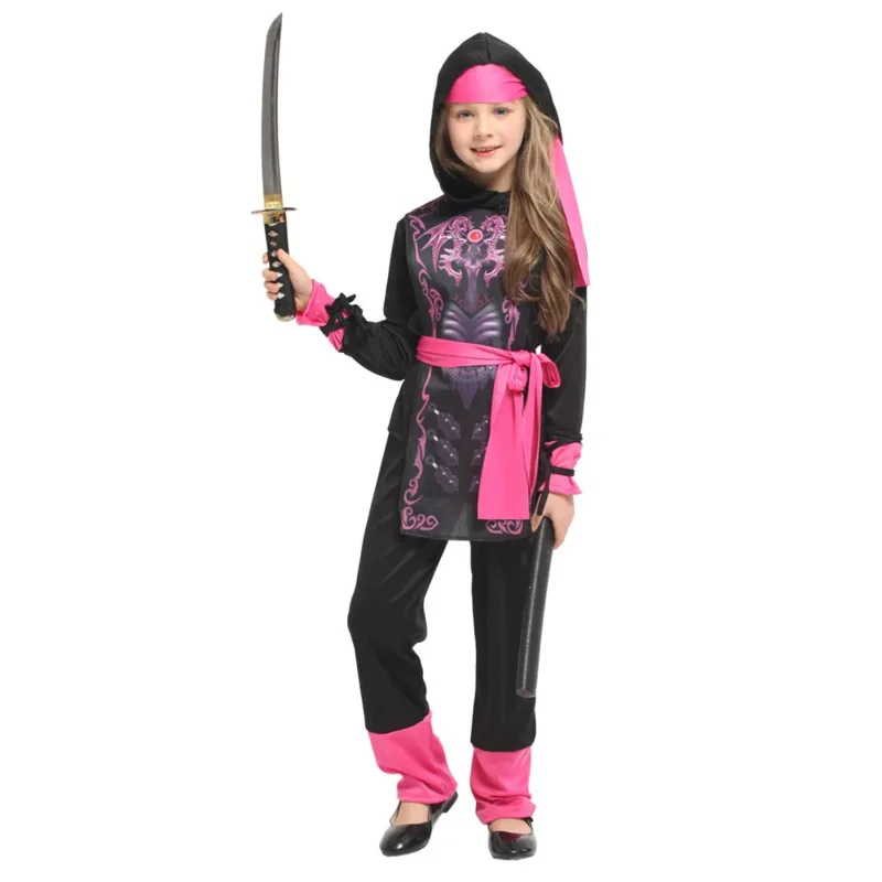 Children Kids Pink Crystal Dragons Ninja Costume Girls Anime Cosplay Halloween Purim Carnival Party Masquerade Role Play