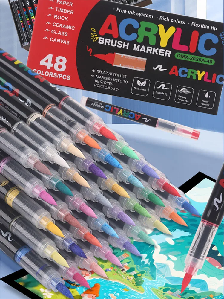 366 kleuren acrylstiften  Flexibele penseelpunt  Acrylverfmarkering  voor  Steen schilderen  Stof Glas Keramiek Canvas Papier Hout - afbeelding 2