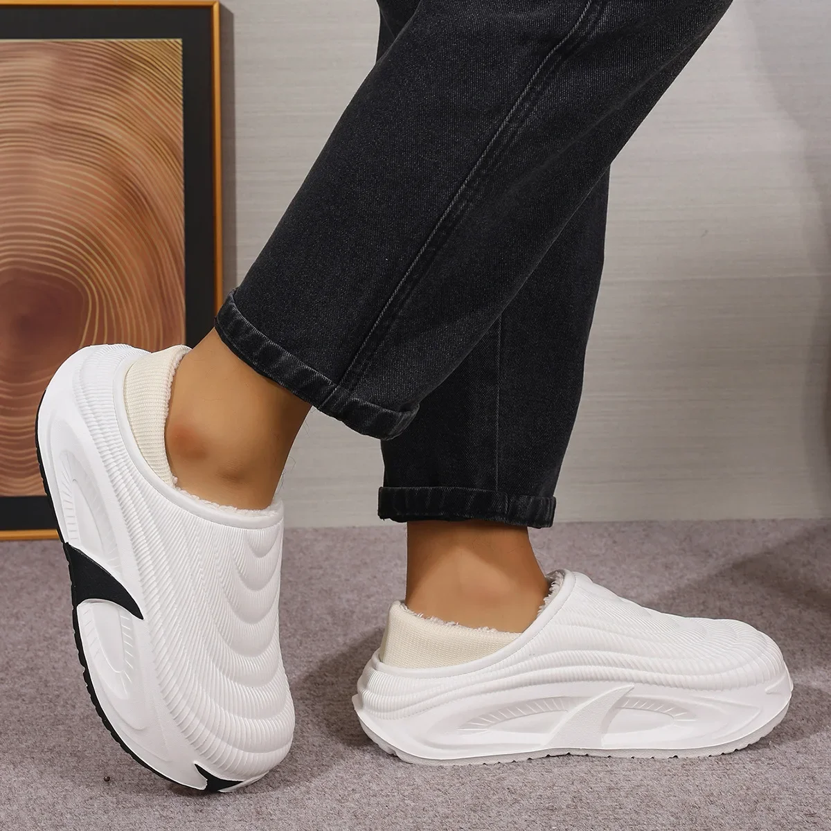 Wasserdichte Baumwoll-Hausschuhe für Herren und Damen, Paar-Outdoor-Schuhe, warm und rutschfest, mit dicker Sohle, warme Schuhe mit Fleece-Futter für zu Hause – Detail 9