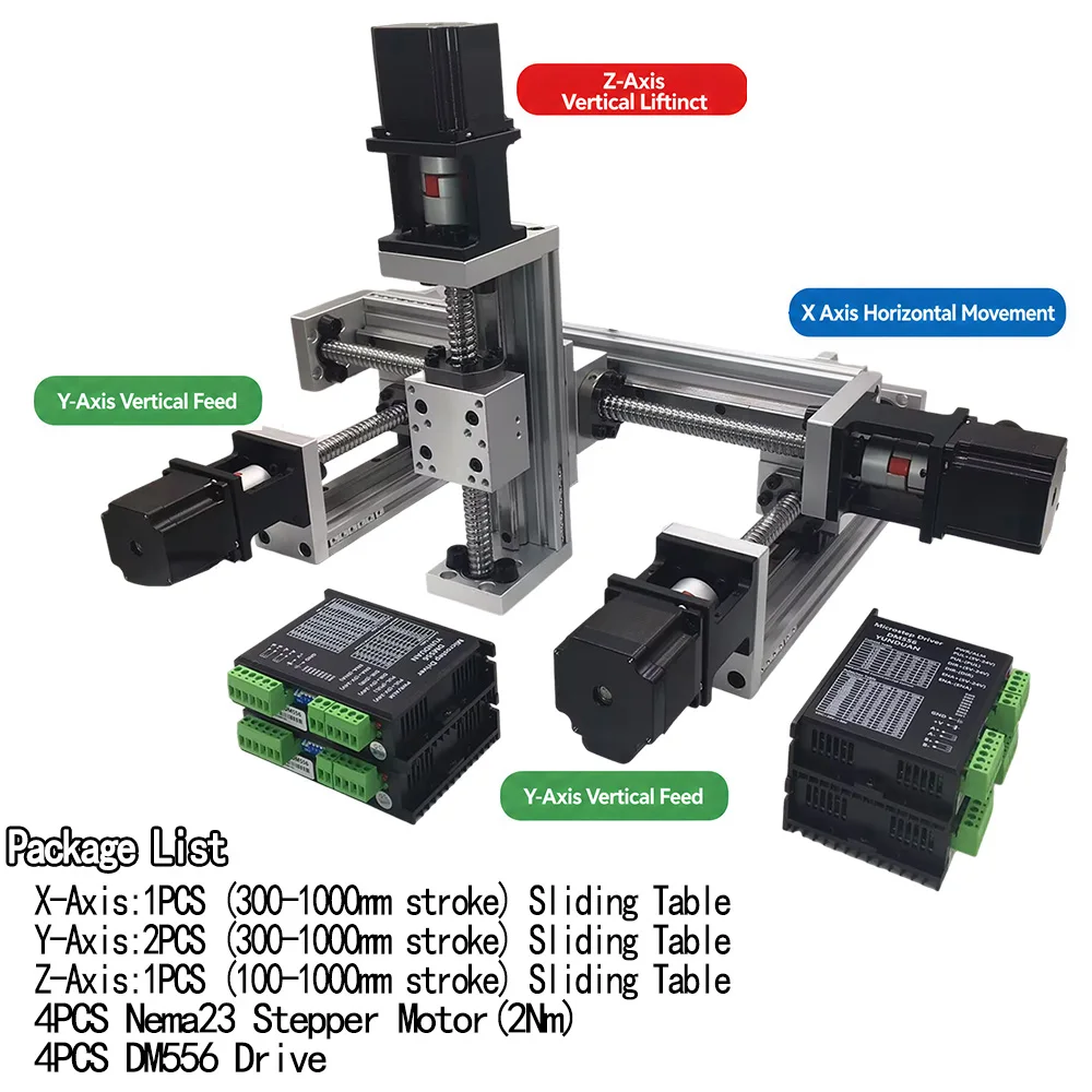 XYZ Axis Ball Screw Sliding Table 0.03mm Accuracy 60mm Width Gantry Stage Linear Guide Rail 60KG Load With Nema23 57 Motor Drive