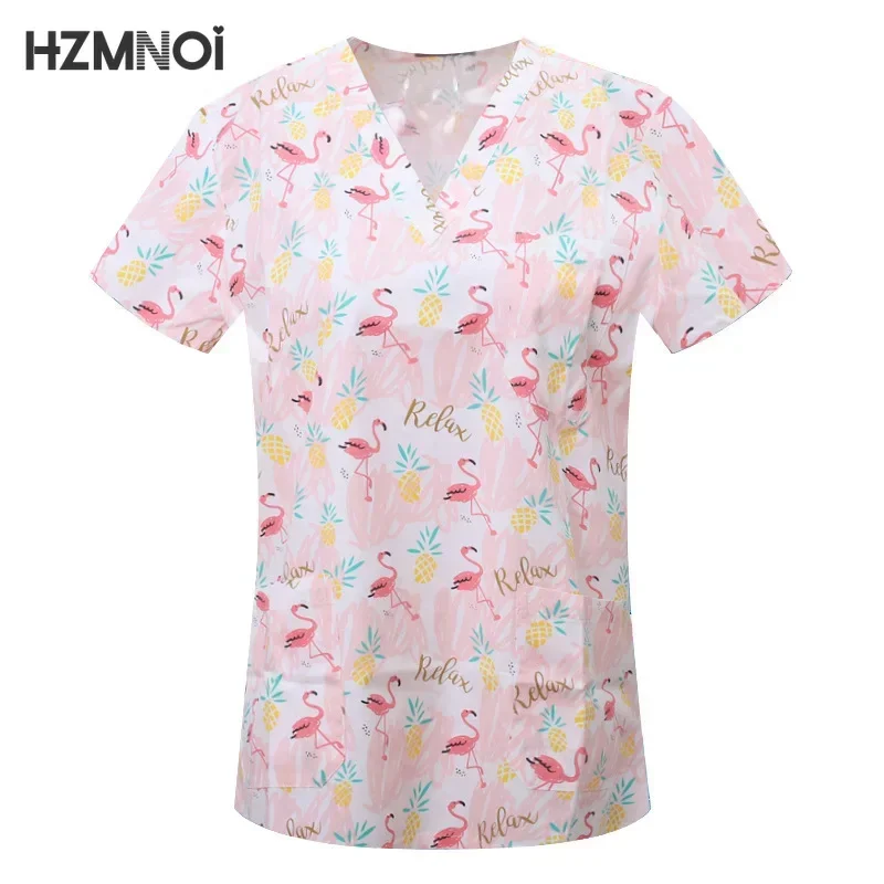 Cartoon Animals Print Pet Clinic Hospital Nursing Scrub Tops Shirts bawełna Stomatologia Lekarz Bluzka Medyczne mundury chirurgiczne