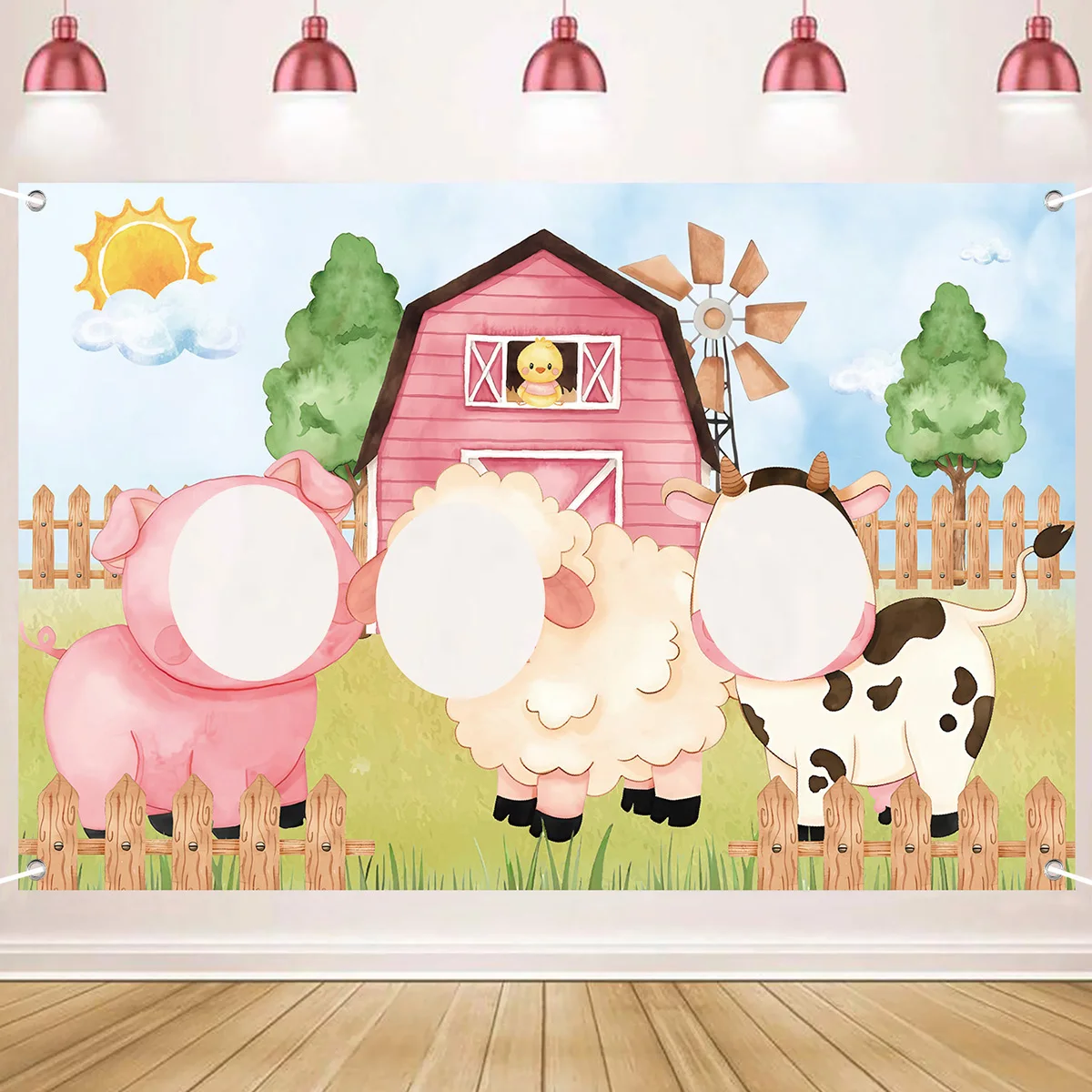 Pink Farm Animals Photo Frame Backdrop Girl Birthday Party Decoration Farm Animal Birthday Background Birthday Baby Shower Decor