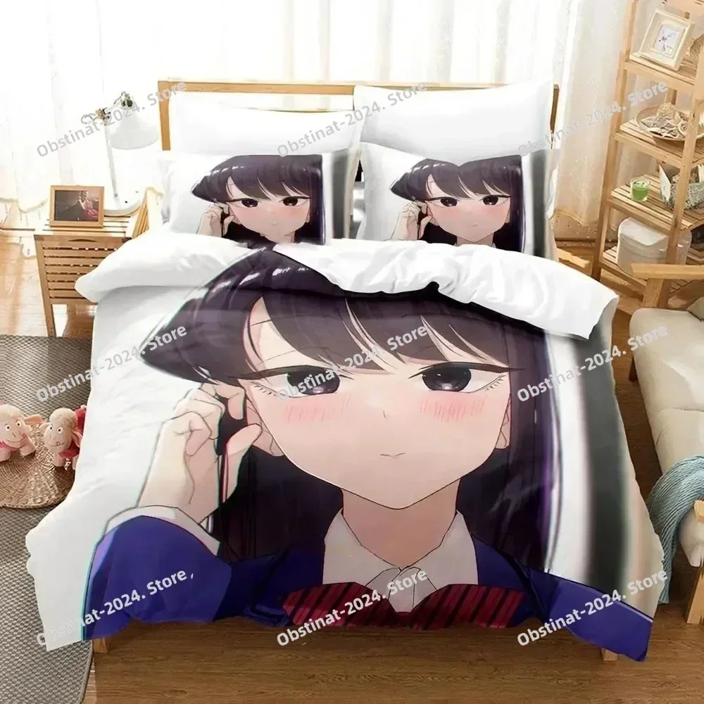 3D Anime Komi Can't Communicate Bedding Set Printed single Comforter Quilt Cover Duvet Cover Pillow Case 3 Pieces Kid Adult Size