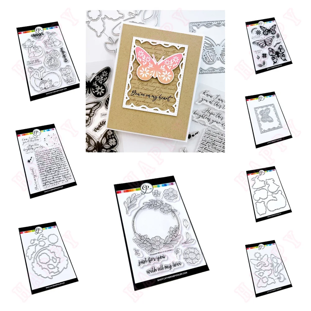 Mommy & Me Metal Cutting Dies Stamps for DIY Craft Making Greeting Card Scrapbooking Flourished Butterflies Woodland Wreath New