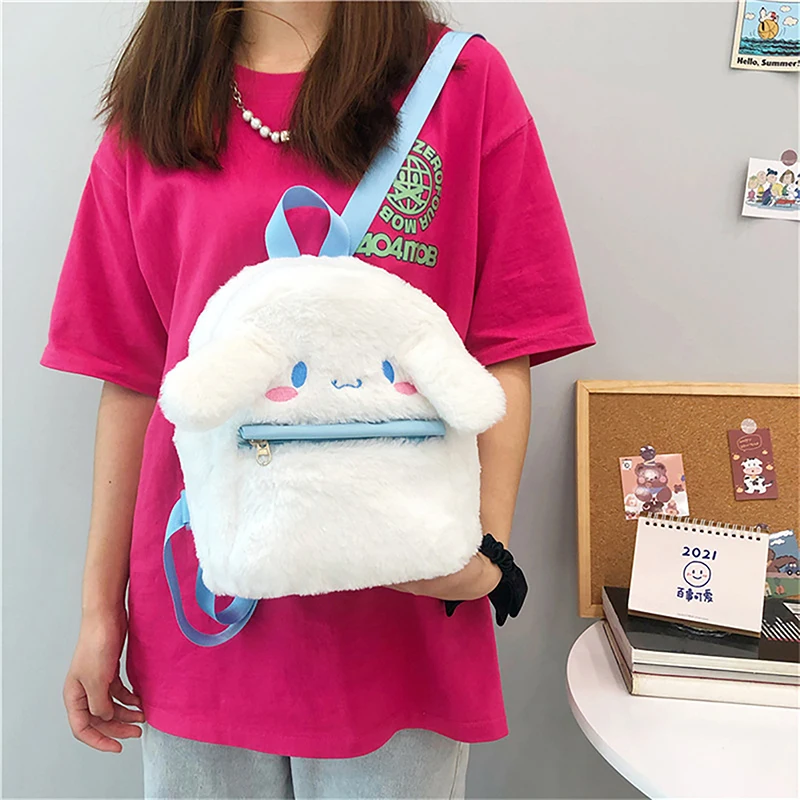 Kawaii Cartoon Cinnamoroll Plush Backpack For Girls Cute Stuffed Dog Shoulder Bag School Bags Birthday Gifts