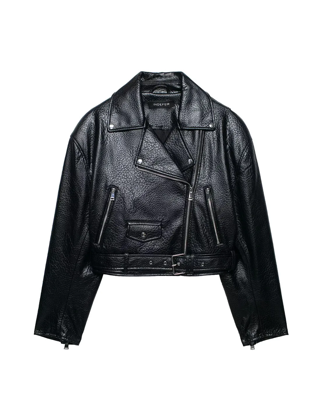 

Street Style Short PU Leather Jacket Women's Coat Shoulder Pad Long Sleeve Turn-down Collar Baseball Style Top Warm Standard Fit